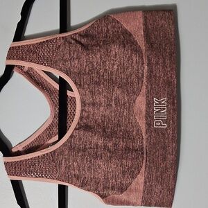 PINK Victoria's Secret Women's Heathered Sports Bra - Brown and Pink Size M